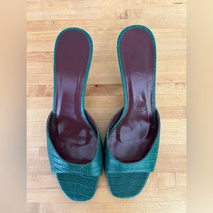 STAUD Gene Croc-Embossed Leather Sandals